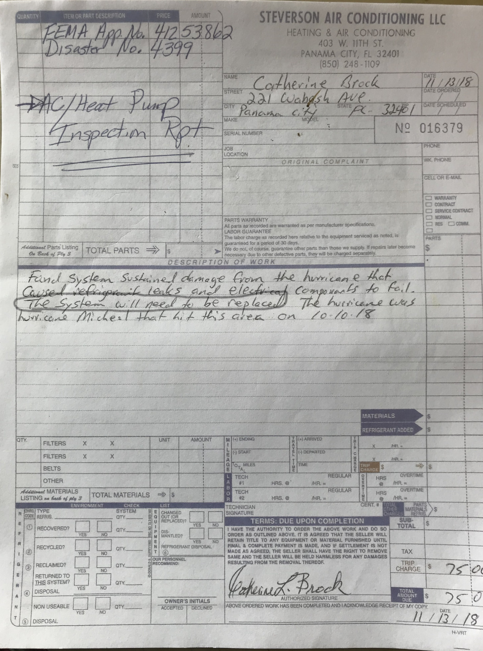 Document showing AC does not work